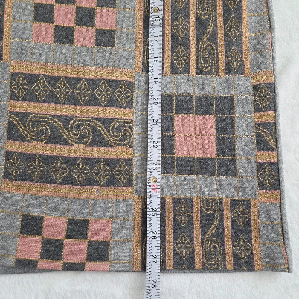 Vtg 90s Patchwork Asymmetrical Pullover Sweater Medium Blair Gray Multi Boho Art - Picture 9 of 11